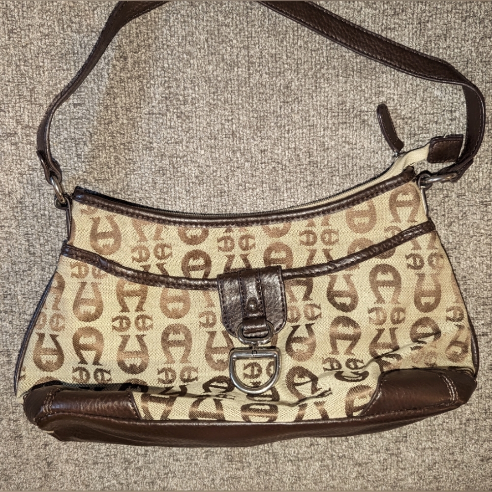 Aigner leather and canvas purse vintage retro brown and tan EUC lots of …